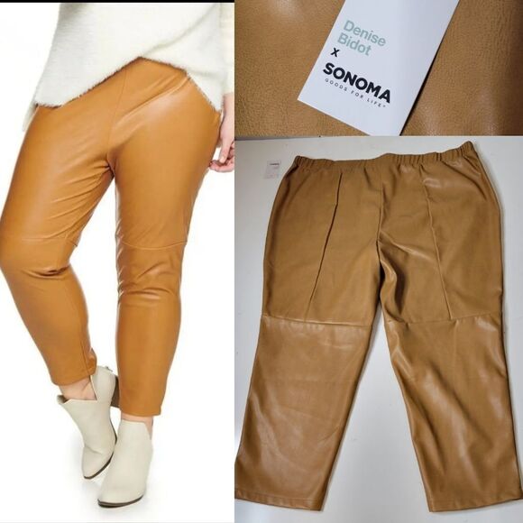 NEW 3X FAUX LEATHER TOBACCO TAN VEGAN COMFORT LEGGINGS PANTS NWT - Picture 1 of 11